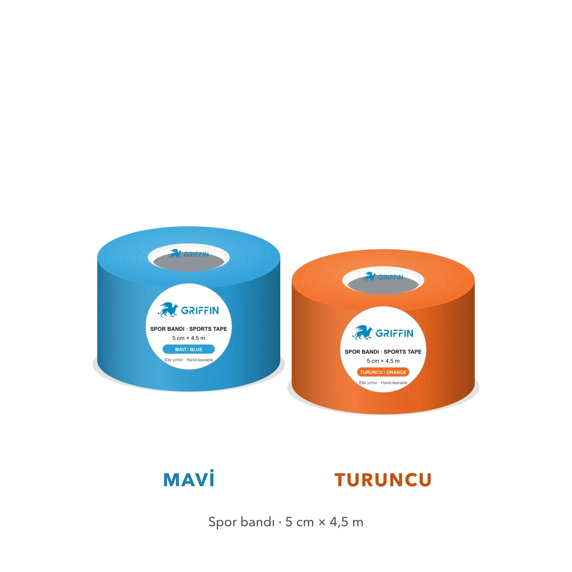 Mavi ve turuncu spor bandı ruloları